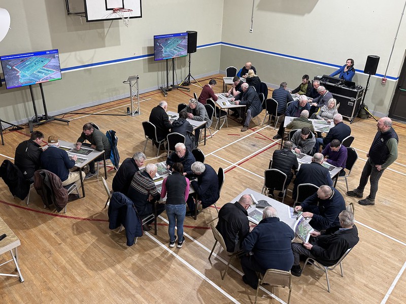 Small groups of farmers working together on an exercise